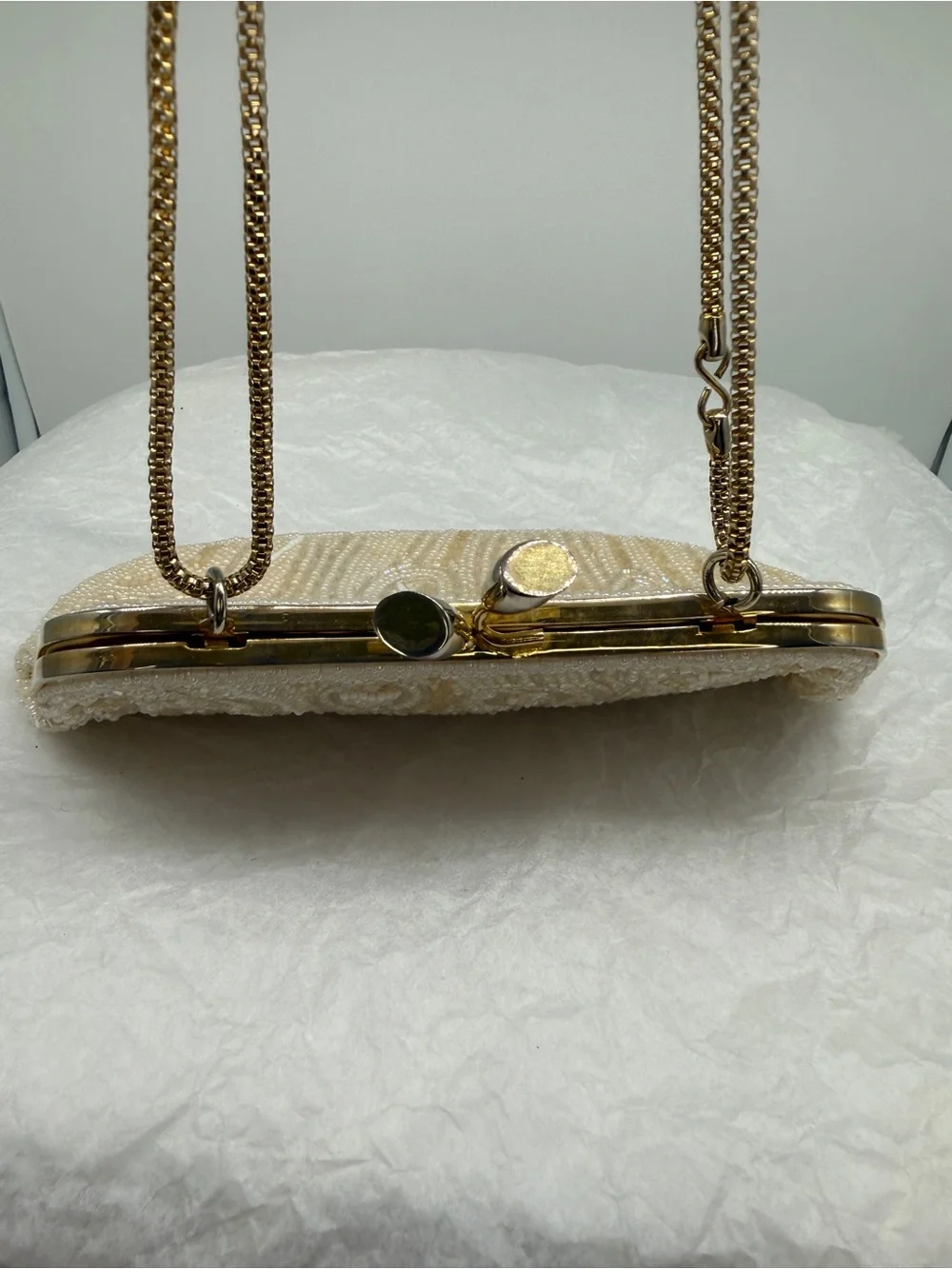 VTG Walborg Ivory Beaded Evening Clutch/Shoulder Bag with Gold Hardware